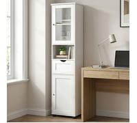 VASAGLE Meuble Salle de Bain Colonne Rangement avec Étagères Réglables Placards à Porte Tiroir Compartiment Blanc