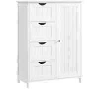 VASAGLE Meuble Salle de Bain Rangement, Armoire Gain de Place, Commode, avec 4 Tiroirs, Placard avec Porte, Étagère Réglable, 35 x 65 x 90 cm, Blanc Nuage LHC042W01