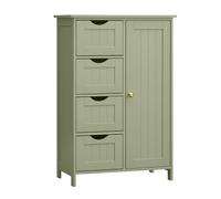 VASAGLE Meuble Salle de Bain Rangement, Armoire Gain de Place, Commode, avec 4 Tiroirs, Placard avec Porte, Étagère Réglable, 30 x 55 x 82 cm, Vert Forêt LHC041C02