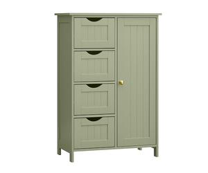 VASAGLE Meuble Salle de Bain Rangement, Commode, avec 4 Tiroirs | Armoire Gain de Place, Placard avec Porte, Étagère Réglable, 55 x 30 x 82,2 cm, Vert Olive, Collection SOFIE LHC041C02