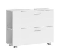 VASAGLE Meuble sous Lavabo avec 2 Grands Tiroirs, Rangement Ouvert Latéral Réversible, Grande Ouverture de Siphon, Montage Facile, 30 x 80 x 64 cm, Placard de Salle de Bain, Blanc Nuage BBK502W01