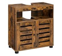 VASAGLE Meuble sous Lavabo, avec 2 Portes Persiennes, 60 x 30 x 63 cm | Meuble de Salle de Bain, Planche Réglable, convient aux Lavabos sans Colonnes, Marron Rustique, Collection HANIS BBK04BX