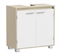 VASAGLE Meuble sous Lavabo, Meuble de Salle de Bain, 2 Compartiments derrière Les Portes, pour Divers Types de Lavabos, avec Pieds, 30 x 60 x 60 cm, Beige Naturel et Blanc Nuage BBK506L01
