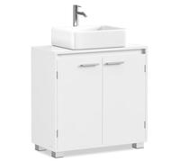 VASAGLE Meuble sous lavabo, Meuble de Salle de Bain, 2 Compartiments derrière Les Portes, pour Lavabo sans Colonne, avec Pieds, 30 x 60 x 60 cm, Blanc Nuage BBK505W01