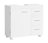 VASAGLE Meuble sous Lavabo, Meuble de Salle de Bain, 3 Tiroirs Latéraux, 2 Cases Derrière la Porte, pour Lavabos sur Colonne, avec Pieds, 30 x 70 x 64 cm, Blanc Nuage BBK504W01