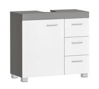 VASAGLE Meuble sous Lavabo, Meuble de Salle de Bain, 3 Tiroirs Latéraux, 2 Compartiments Derrière la Porte, avec Pieds, 30 x 70 x 64 cm, Gris Ciment et Blanc Nuage BBK503T49