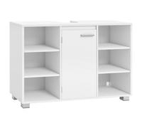 Meuble sous Lavabo, Étagères Réglables, avec 1 porte et 6 compartiments, Pieds, 30 x 90 x 60 cm, Blanc Nuage