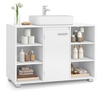 VASAGLE Meuble sous Lavabo, Meuble de Salle de Bain, Armoire de Salle de Bain avec Étagères Réglables, Pieds, 30 x 90 x 60 cm, Blanc Nuage BBK507W01