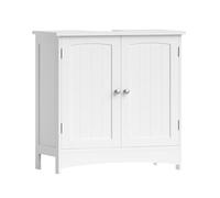 VASAGLE Meuble sous lavabo, Meuble de salle de bain, Placard de rangement, 2 portes battantes, 1 étagère réglable, espace de rangement, sur pied, style cottage, Blanc BBC01WT
