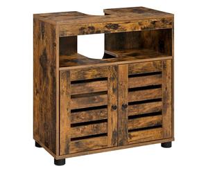 VASAGLE Meuble sous Lavabo, Meuble de Salle de Bain, Placard de Rangement, 30 x 60 x 64 cm, convient aux Lavabos sans Colonnes, avec 2 Portes Persiennes, Planche Réglable, Marron Rustique BBK04BX