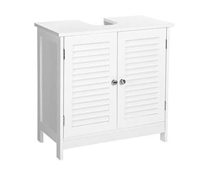 VASAGLE Meuble sous lavabo, Meuble de Salle de Bain, Placard de Rangement, 60 x 30 x 60 cm, avec 2 Portes persiennes, Planche réglable, poignées, Style Nordique scandinave, Blanc Mat BBC05WT