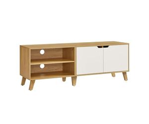 VASAGLE Meuble TV 2 Portes, Étagères Réglables, 140x40x50cm | Support Télé pour Télévisions 60 Pouces, Salon, Salle à Manger, Chambre, Chêne naturel et blanc, Collection MIRANTA LTV027N01