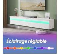 VASAGLE Meuble TV, Meuble HI-FI, Support Télé Mural, Adapté à Divers Téléviseurs, Table de Salon, 178 x 35 x 30 cm, Blanc Neige