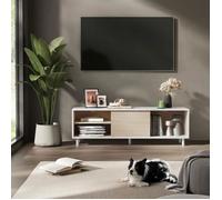 VASAGLE Meuble TV Montage Rapide Toolless Banc 140 x 39 x 45 cm Blanc Nuage et Beige Naturel
