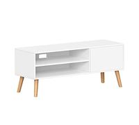 VASAGLE Meuble TV, Support Télé, pour Télévision jusqu'à 55 Pouces, Longueur 120 cm, Rangement Consoles de Jeux, Style Rustique, pour Salon, Chambre, Blanc LTV120T46
