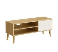 VASAGLE Meuble TV, pour Télévision jusqu'à 55 Pouces, Longueur 120 cm | Support Télé, Rangement Consoles de Jeux, Style Mid-Century Modern, Chêne naturel et blanc, Collection MIRANTA LTV120N01