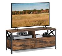 VASAGLE Meuble TV pour Télévision jusqu'à 55 Pouces, Support Télé, 2 Tiroirs en Tissu, 2 Étagères, 120 x 40 x 50 cm, Salon, Chambre, Cadre en Acier, Marron Rustique et Noir LTV300B01