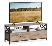 VASAGLE Meuble TV pour Télévision jusqu'à 55 Pouces, Support Télé, Longueur 120 cm, 2 Tiroirs, 2 Étagères, 40 x 120 x 50 cm, Salon, Chambre, Cadre en Acier, Marron Chêne et Noir LTV300B50