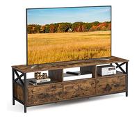 VASAGLE Meuble TV pour Télévision jusqu'à 65 Pouces, Support Télé, 3 Tiroirs en Tissu, 3 Étagères, 147 x 40 x 50 cm, Salon, Chambre, Cadre en Acier, Marron Rustique et Noir LTV301B01