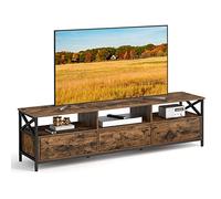 VASAGLE Meuble TV pour Télévision jusqu'à 80 Pouces, Support Télé, 3 Tiroirs en Tissu, 3 Étagères, 178 x 40 x 50 cm, Salon, Chambre, Cadre en Acier, Marron Rustique et Noir LTV302B01