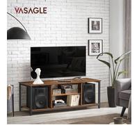 VASAGLE Meuble TV pour TV Jusqu’à 55 Pouces, Support Télévision, Style Industriel, Marron Rustique et Noir