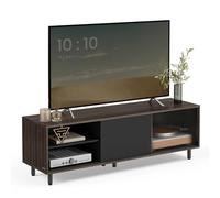 VASAGLE Meuble TV, Snapsemble Montage Super Rapide, 140 x 39 x 45 cm | Téléviseur jusqu’à 60 Pouces, Verre Cannelé, Marron cendré, Collection KADIN LTV466K02