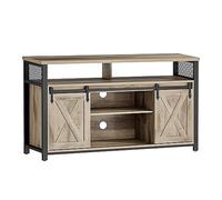 VASAGLE Meuble TV, Support pour Téléviseur Jusqu’à 60 Pouces, Table Télé avec Étagères Réglables, Porte Coulissante, Cadre en Métal, Couleur Chêne et Noir LTV46B50