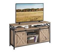 VASAGLE Meuble TV, Support pour Téléviseur Jusqu’à 65 Pouces, avec Étagères Réglables, Portes Imitation Grange, Style Rustique, Cadre en Métal, Marron Camel et Noir Simple LTV071B50V1