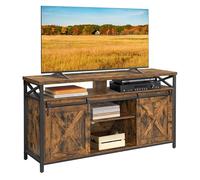 VASAGLE Meuble TV, Support pour Téléviseur Jusqu’à 65 Pouces, avec Étagères Réglables, Portes Imitation Grange, Style Rustique, Cadre en Métal, Marron Rustique et Noir LTV071B01