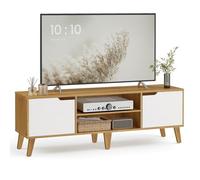 VASAGLE Meuble TV, Support Télé avec Étagère Réglable, pour Télévision jusqu'à 65 Pouces, Longueur 147 cm, Style Ttransitionnel, pour Salon, Chambre, Couleur Chêne Naturel et Blanc Crème LTV556Y01