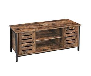 VASAGLE Meuble TV, Support télévision, avec étagères et placards de Rangement, Portes persiennes, pour Salon, Salle de Jeu, Style Industriel, Marron Rustique et Noir LTV43BX