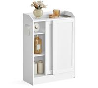 VASAGLE Meuble WC, Meuble Toilette, pour Salle de Bain, Rangement Papier Toilette, pour Brosse WC, Portes Coulissantes, Étagères Réglables, à Côté des WC, 20 x 60 x 80 cm, Blanc Nuage BBC752W01