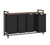 VASAGLE Panier à Linge, 160 L, 4 Compartiments, avec Étagère | Bac à Linge Sale, 4 Sacs Amovibles, 115,6 x 33 x 72,5 cm, Noir D'Encre et Marron Rustique, Collection Brenta BLH401B01