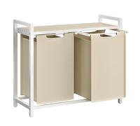 VASAGLE Panier à Linge 2 Compartiments, Corbeille à Linge Sale, 2 Sacs Amovibles en Tissu Oxford, Étagère, Cadre en Métal, 2 x 46 L, 73 x 33 x 72 cm, Beige Cappuccino et Beige Naturel BLH201LH01