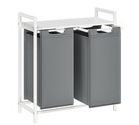 VASAGLE Panier à Linge 2 Compartiments, Corbeille à Linge Sale, 2 Sacs Amovibles en Tissu Oxford, Étagère, Cadre en Métal, 2 x 46 L, 73 x 33 x 72 cm, Gris Adoise et Blanc Mat BLH201W11