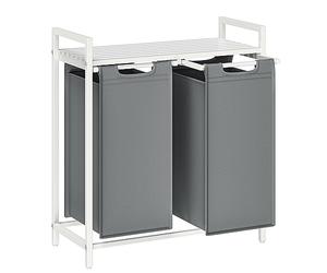 VASAGLE Panier à Linge 2 Compartiments, Corbeille à Linge Sale, 2 Sacs Amovibles en Tissu Oxford, Étagère, Cadre en Métal, 2 x 46 L, 73 x 33 x 72 cm, Gris Adoise et Blanc Mat BLH201W11