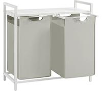 VASAGLE Panier à linge 2 compartiments, panier à linge avec étagère, boîte à linge, sac à linge amovible en tissu Oxford, cadre métallique, 2 x 46 L, 73 x 33 x 72