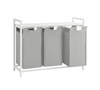 VASAGLE Panier à Linge 3 Compartiments, Corbeille à Linge Sale, 3 Sacs Amovibles en Tissu Oxford, Étagère, Cadre en Métal, 3 x 40 L, 92,5 x 33 x 72 cm, Gris Tourterelle et Blanc Mat BLH301W03
