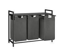 VASAGLE Panier à Linge 3 Compartiments, Corbeille à Linge Sale, 3 Sacs Amovibles en Tissu Oxford, Étagère, Cadre en Métal, 3 x 40 L, 92,5 x 33 x 72 cm, Gris Ardoise et Gris Anthracite BLH301G01