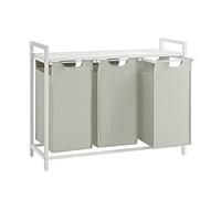 VASAGLE Panier à Linge 3 Compartiments, Corbeille à Linge Sale, 3 Sacs Amovibles en Tissu Oxford, Étagère, Cadre en Métal, 3 x 40 L, 92,5 x 33 x 72 cm, Blanc Crème et Blanc Mat BLH301W01