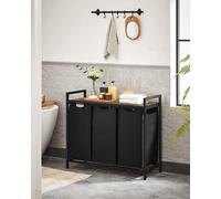 VASAGLE Panier à linge, 3 compartiments, panier à linge avec étagère, boîte à linge, sac à linge en tissu Oxford, extensible, amovible, cadre métallique, 3 x 38 L, 92,5 x 33