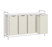 VASAGLE Panier à Linge 4 Compartiments, Corbeille à Linge Sale, 4 Sacs Amovibles en Tissu Oxford, Étagère, Cadre en Métal, 4 x 40 L, 116 x 33 x 72 cm, Blanc crème et Blanc Mat BLH401W01