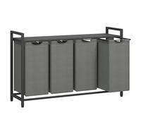 VASAGLE Panier à Linge 4 Compartiments, Corbeille à Linge Sale, 4 Sacs Amovibles en Tissu Oxford, Étagère, Cadre en Métal, 4 x 40 L, 116 x 33 x 72 cm, Gris Ardoise et Gris Anthracite BLH401G01