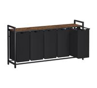 VASAGLE Panier à Linge 5 Compartiments, Corbeille à Linge Sale, 5 Sacs Amovibles en Tissu Oxford, Étagère, Cadre en Métal, 5 x 40 L, 143,5 x 33 x 72 cm, Noir d'Encre et Marron Rustique