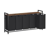 VASAGLE Panier à Linge 5 Compartiments, Corbeille à Linge Sale, 5 Sacs Amovibles en Tissu Oxford, Étagère, Cadre en Métal, 5 x 40 L, 143,5 x 33 x 72 cm, Noir d'Encre et Marron Rustique BLH501B01