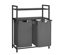 VASAGLE Panier à Linge, 92 Litres, 2 Étagères, Cadre en Métal | Corbeille à Linge Sale, 2 Compartiments, Sac Amovible en Tissu Oxford, Gris Ardoise et Gris Anthracite, BRENTA BLH211G01