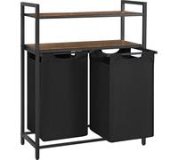 VASAGLE Panier à linge, Collecteur de linge, 2 compartiments, 2 étagères, Trieur de linge, Sac à linge, extensible et amovible, par sac 46 litres, pour salle de bain