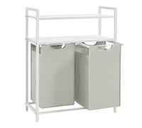 VASAGLE Panier à Linge, Corbeille à Linge Sale, Rangement 2 Compartiments, 2 Sacs Amovibles en Tissu Oxford, 2 Étagères, Cadre en Métal, 46L pour Chaque Sac, Blanc BLH211W01