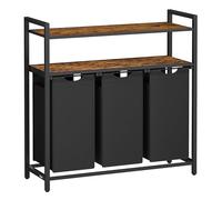 VASAGLE Panier à Linge, Corbeille à Linge Sale, Rangement 3 Compartiments, 3 Sacs Amovibles en Tissu Oxford, 2 Étagères, Cadre en Métal, 40L pour Chaque Sac, Marron Rustique et Noir BLH213B01