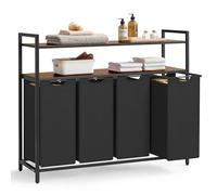 VASAGLE Panier à Linge, Corbeille à Linge Sale, Rangement 4 Compartiments, 4 Sacs Amovibles en Tissu Oxford, 2 Étagères, Cadre en Métal, 40L pour Chaque Sac, Marron Rustique et Noir BLH214B01